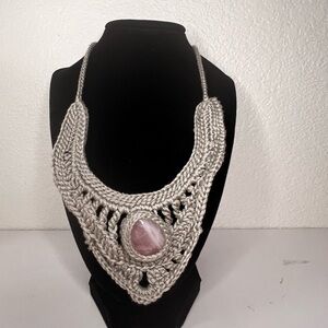 Elegant Silver and Pink Crochet Necklace